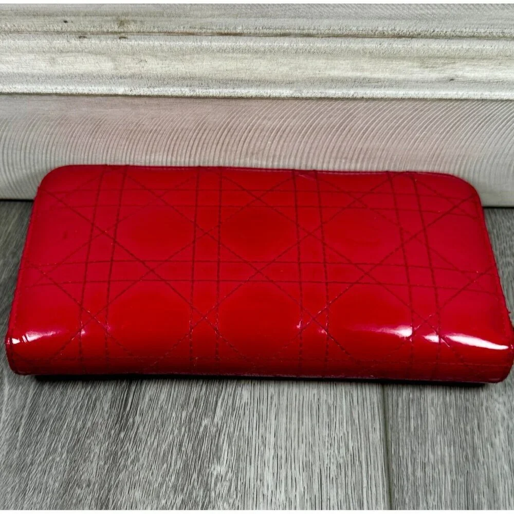 Lady Dior Passion Pink Patent Cannage Calfskin Continental Zip Around Wallet